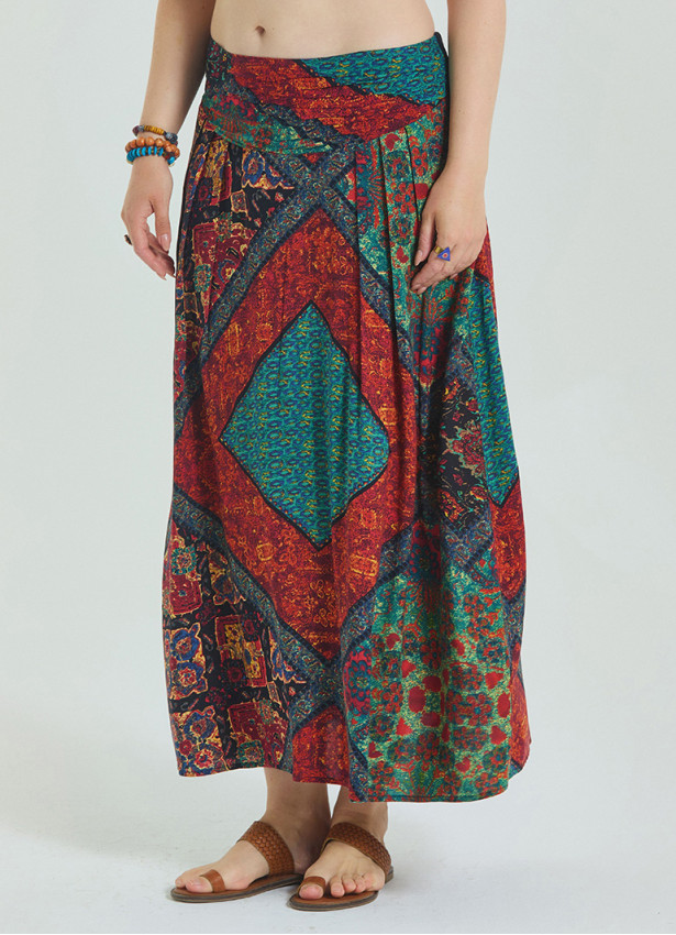 Red Plus Size Skirt with Elastic Waist and Drape Detail 4599